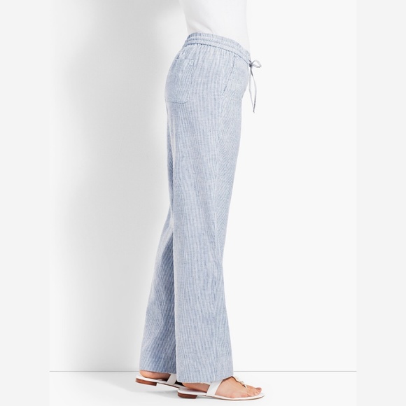 Talbots Linen Blend Striped Wide Leg Pants - Picture 2 of 11